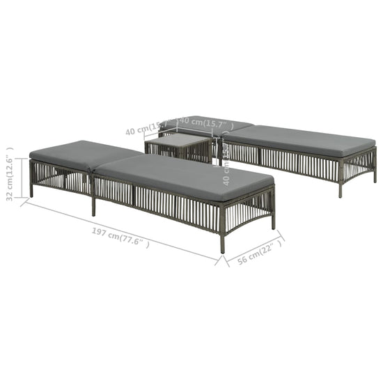 Ligbedden 2 st met tafel poly rattan grijs MeubelReus
