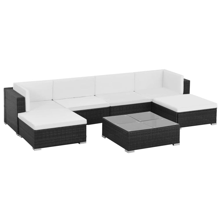 7-delige Loungeset met kussens poly rattan zwart MeubelReus