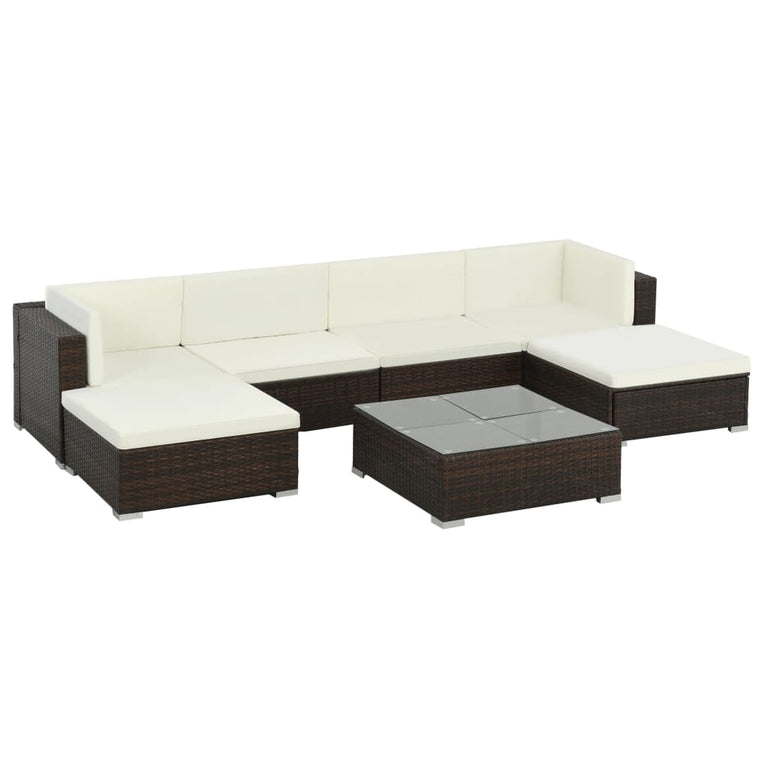 7-delige Loungeset met kussens poly rattan bruin MeubelReus