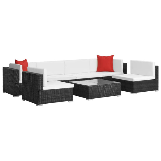 7-delige Loungeset met kussens poly rattan zwart MeubelReus