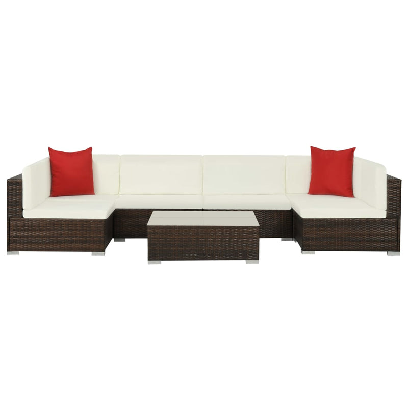 7-delige Loungeset met kussens poly rattan bruin MeubelReus