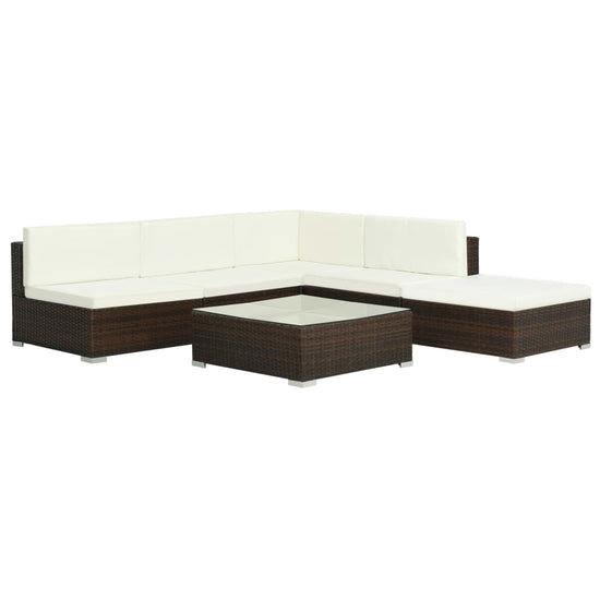 6-delige Loungeset met kussens poly rattan bruin MeubelReus