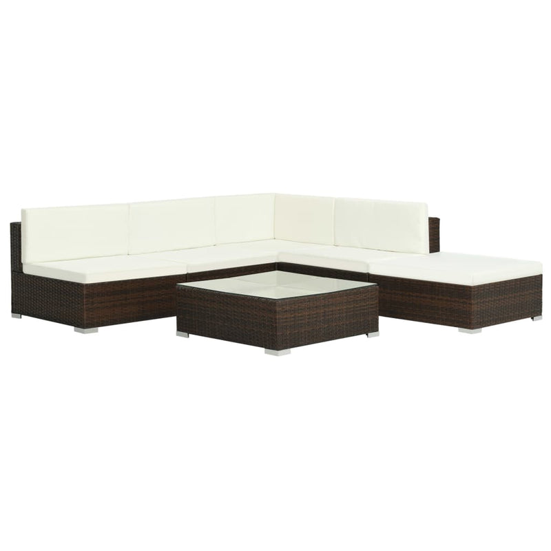 6-delige Loungeset met kussens poly rattan bruin MeubelReus