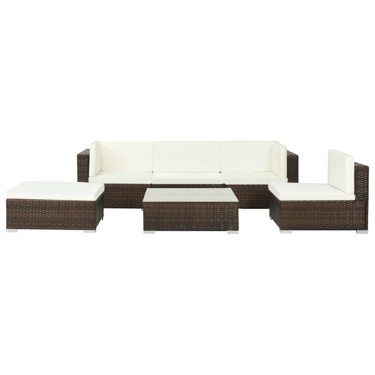6-delige Loungeset met kussens poly rattan bruin MeubelReus