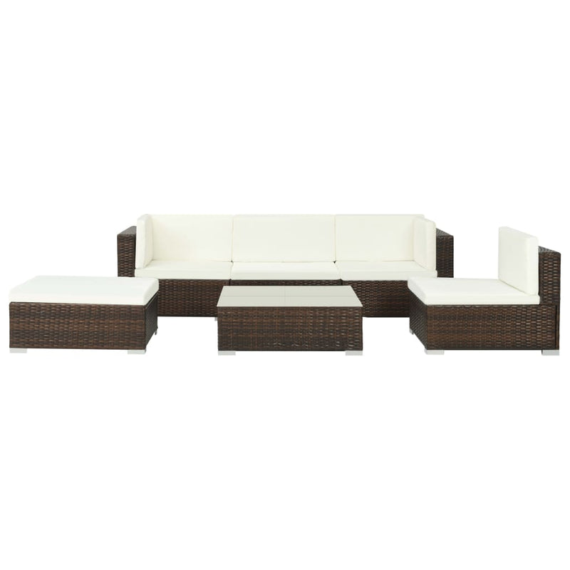 6-delige Loungeset met kussens poly rattan bruin MeubelReus
