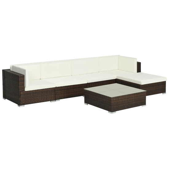 6-delige Loungeset met kussens poly rattan bruin MeubelReus