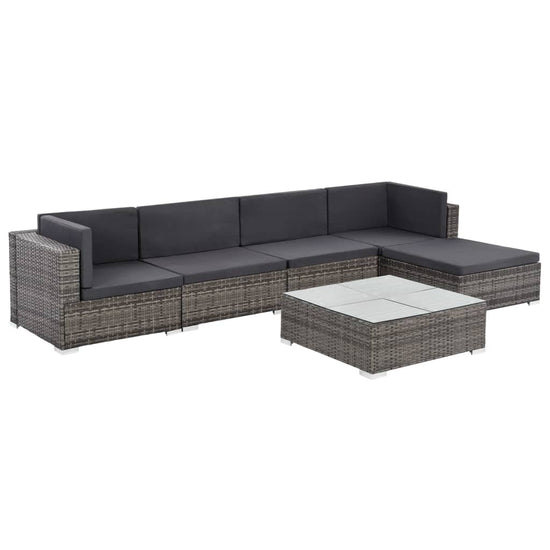 6-delige Loungeset met kussens poly rattan grijs MeubelReus