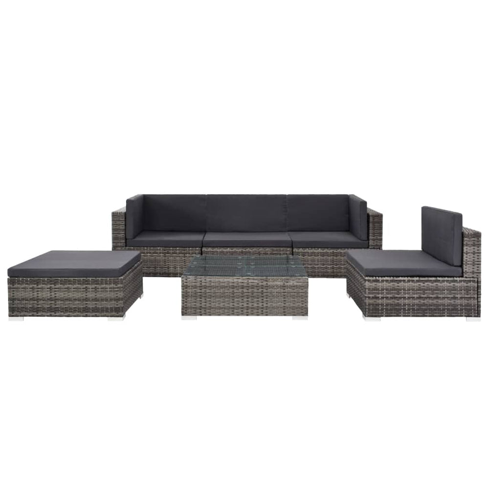 6-delige Loungeset met kussens poly rattan grijs MeubelReus