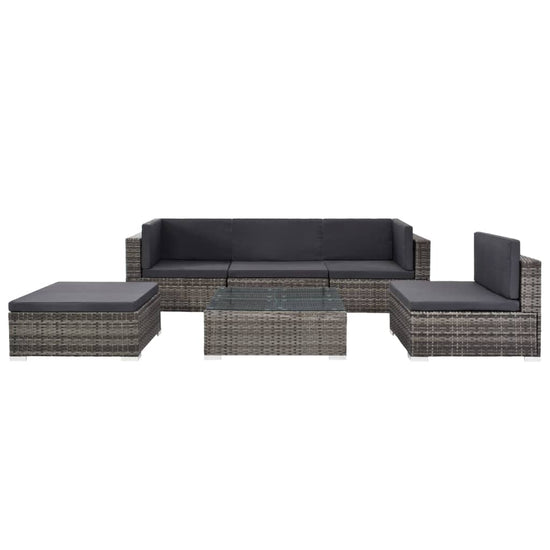6-delige Loungeset met kussens poly rattan grijs MeubelReus