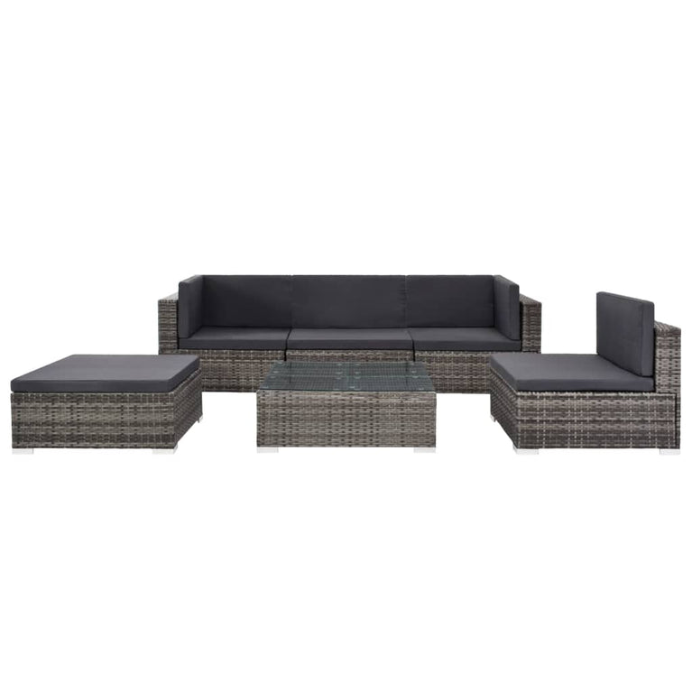 6-delige Loungeset met kussens poly rattan grijs MeubelReus