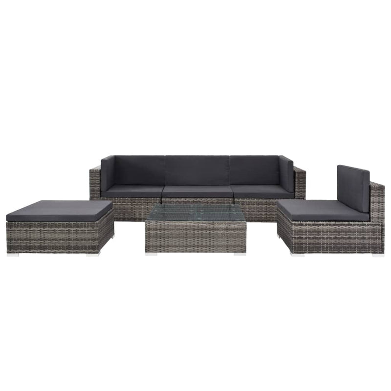 6-delige Loungeset met kussens poly rattan grijs MeubelReus