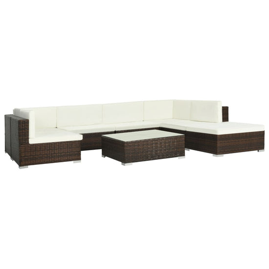 8-delige Loungeset met kussens poly rattan bruin 