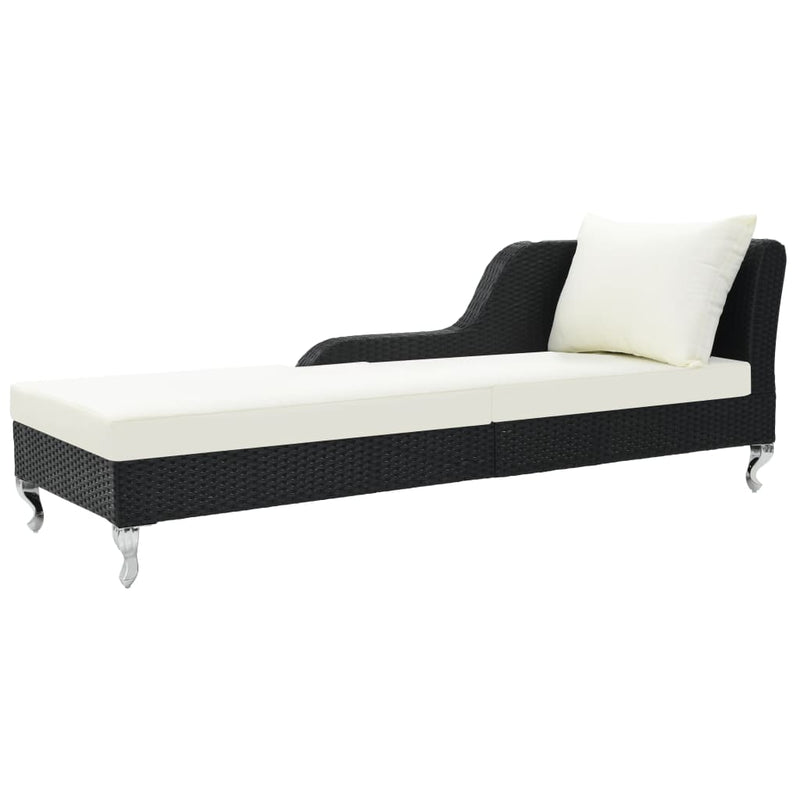 Ligbed met kussen poly rattan zwart MeubelReus