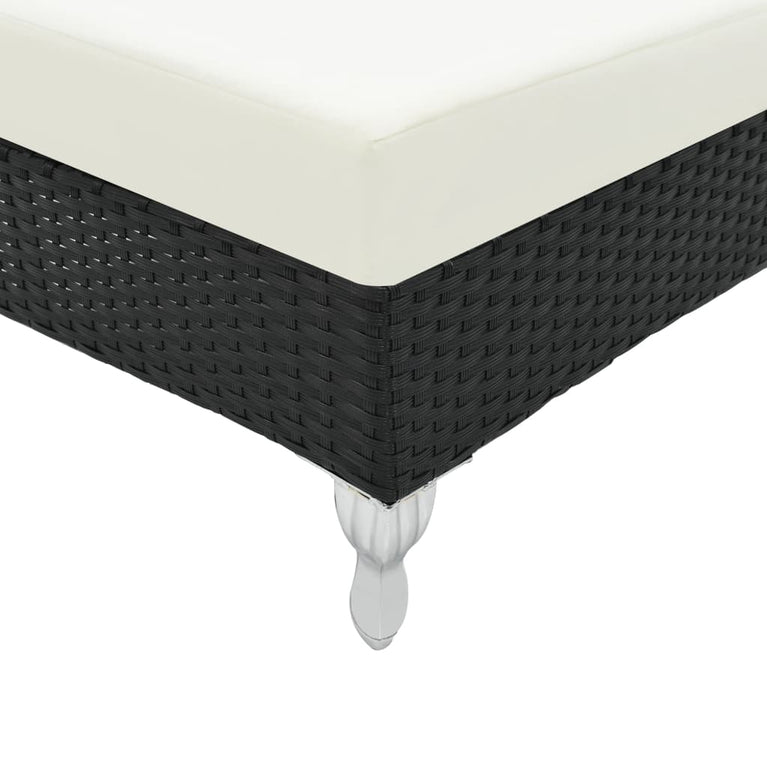 Ligbed met kussen poly rattan zwart MeubelReus