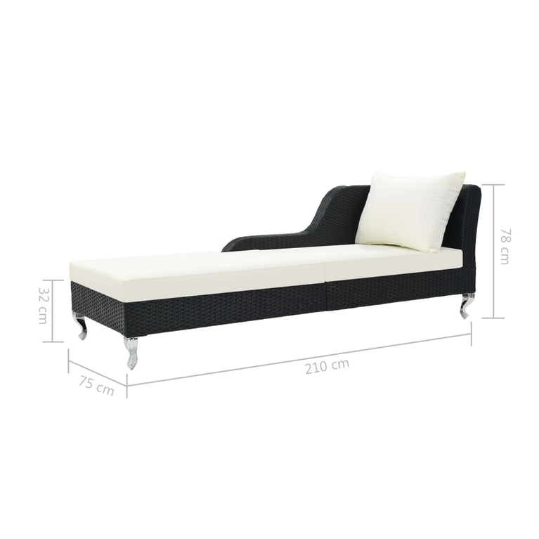 Ligbed met kussen poly rattan zwart MeubelReus