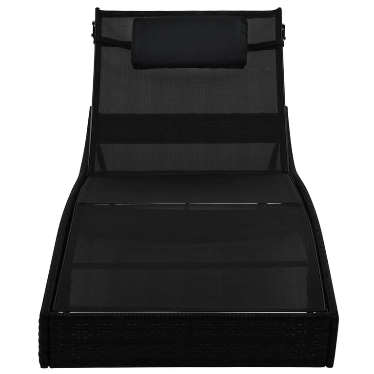 Ligbed met kussen poly rattan zwart MeubelReus