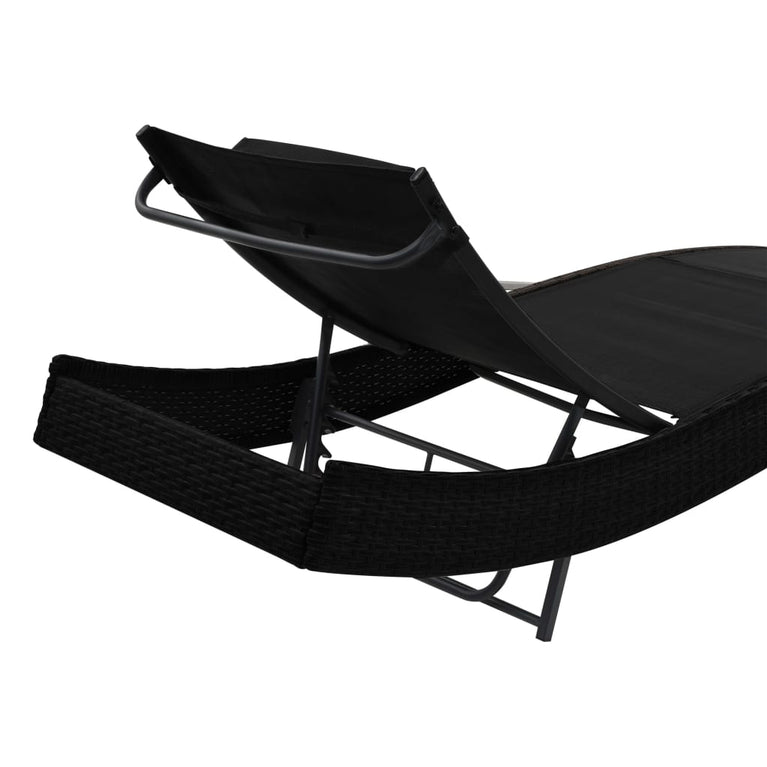 Ligbed met kussen poly rattan zwart MeubelReus