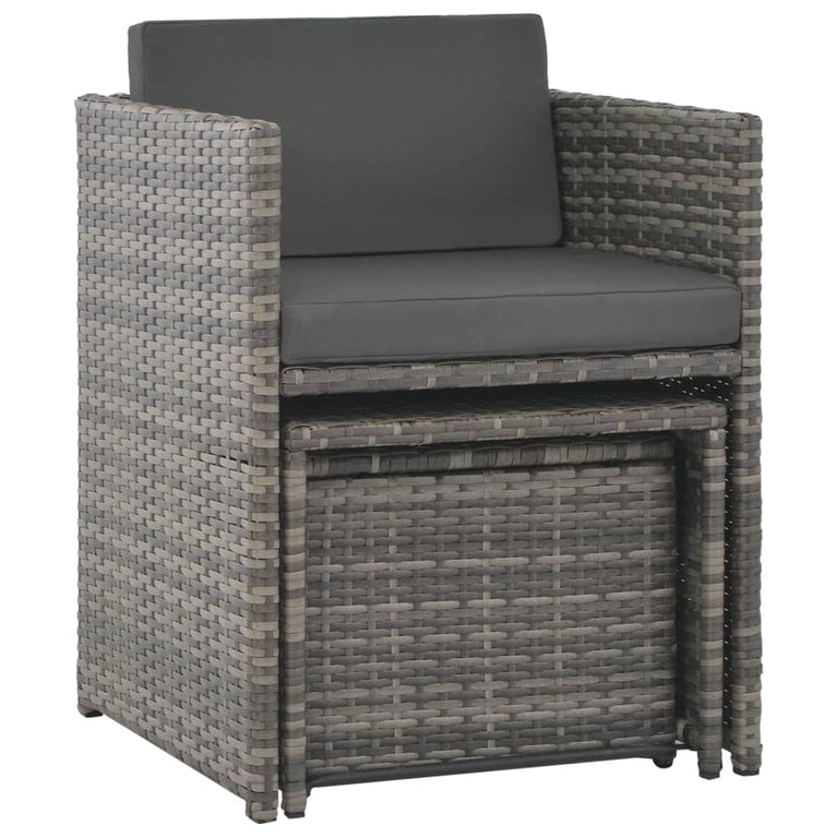 7-delige Tuinset met kussens poly rattan grijs MeubelReus