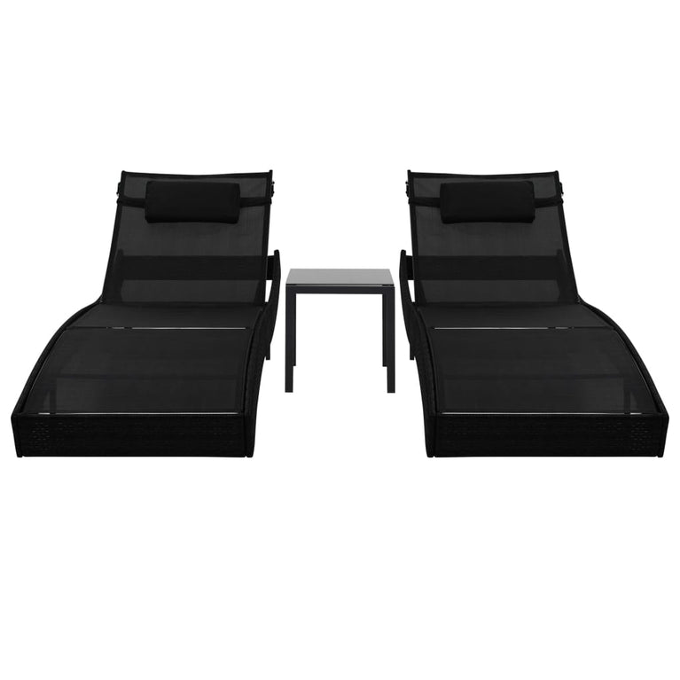 Ligbedden 2 st met tafel poly rattan en textileen zwart MeubelReus