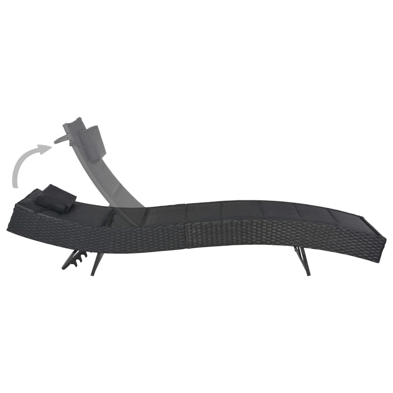 Ligbed poly rattan en textileen zwart MeubelReus