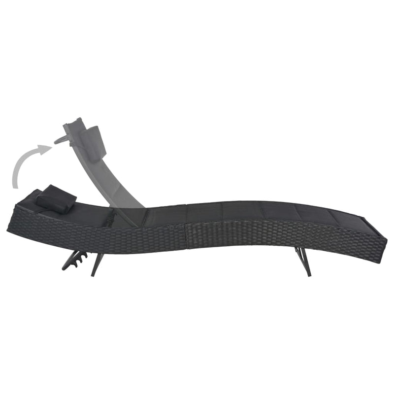 Ligbed poly rattan en textileen zwart MeubelReus