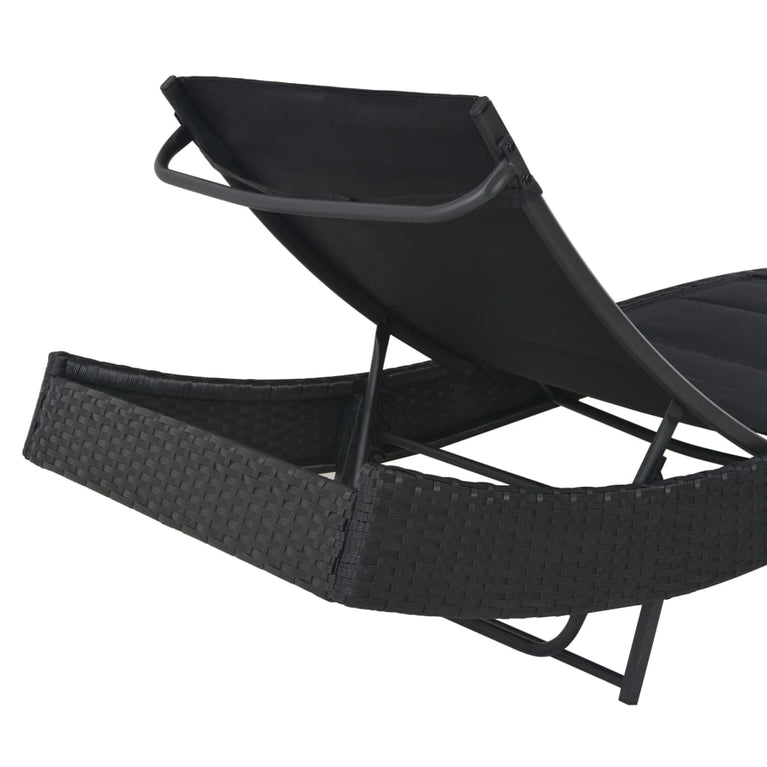 Ligbed poly rattan en textileen zwart MeubelReus