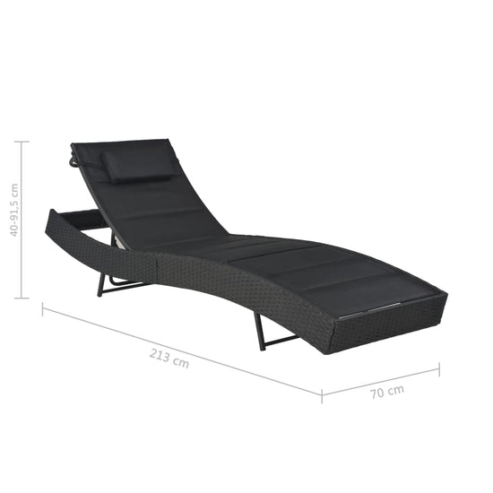 Ligbed poly rattan en textileen zwart MeubelReus