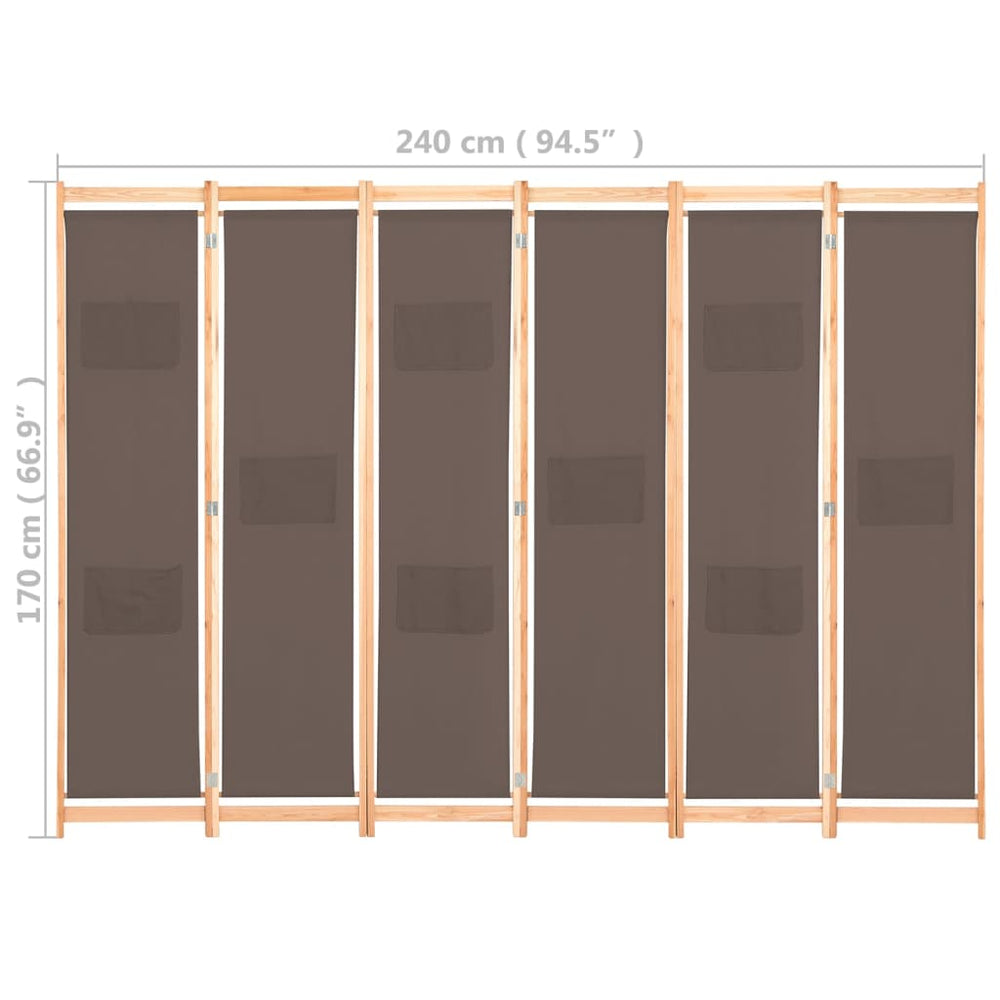 Kamerscherm met 6 panelen 240x170x4 cm stof bruin MeubelReus