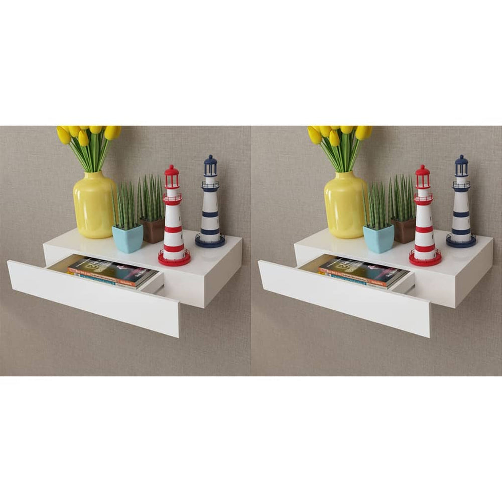 Wandplanken zwevend met lades 2 st 48 cm wit MeubelReus