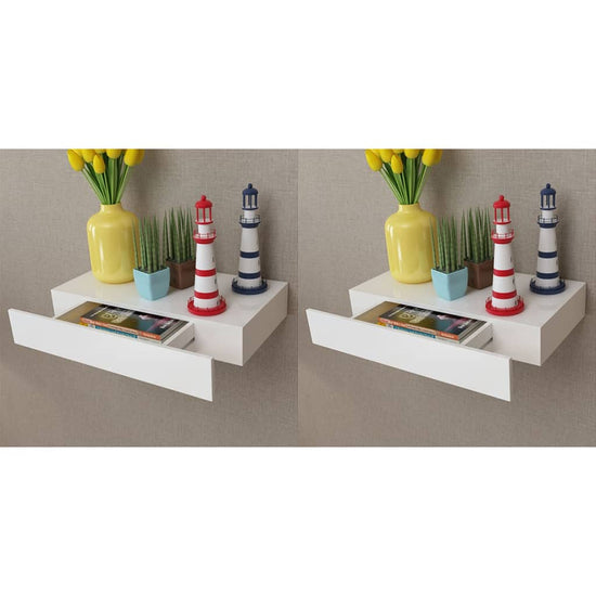 Wandplanken zwevend met lades 2 st 48 cm wit MeubelReus