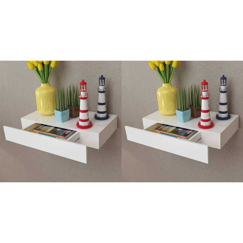 Wandplanken zwevend met lades 2 st 48 cm wit MeubelReus