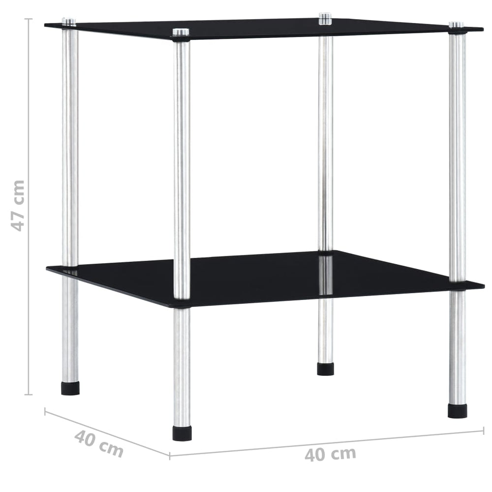 Kastje 2-laags 40x40x47 cm gehard glas zwart MeubelReus