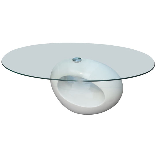 Salontafel met ovaal glazen tafelblad hoogglans wit MeubelReus