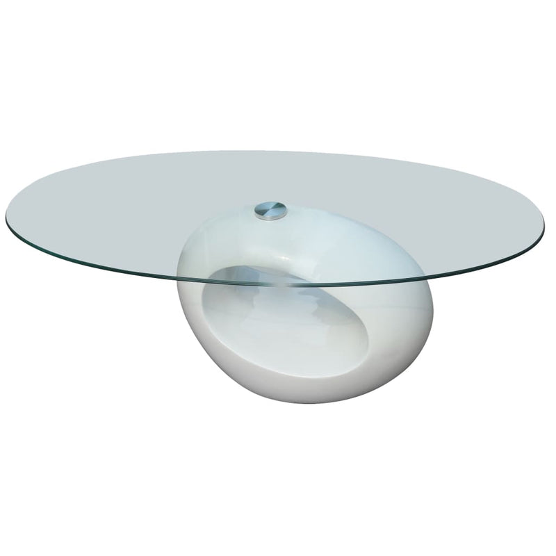 Salontafel met ovaal glazen tafelblad hoogglans wit MeubelReus
