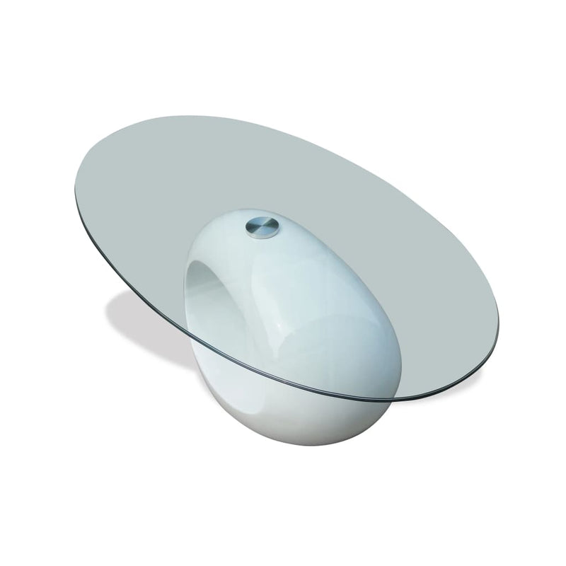 Salontafel met ovaal glazen tafelblad hoogglans wit MeubelReus
