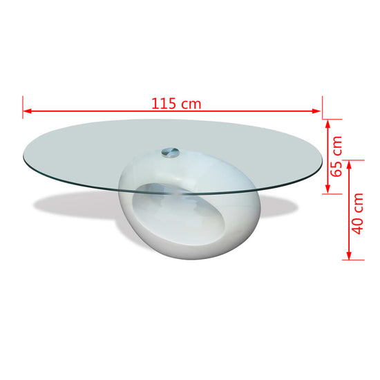 Salontafel met ovaal glazen tafelblad hoogglans wit MeubelReus