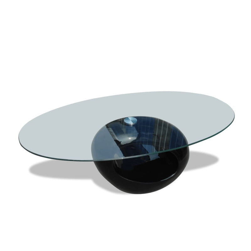 Salontafel met ovale glazen tafelblad hoogglans zwart MeubelReus