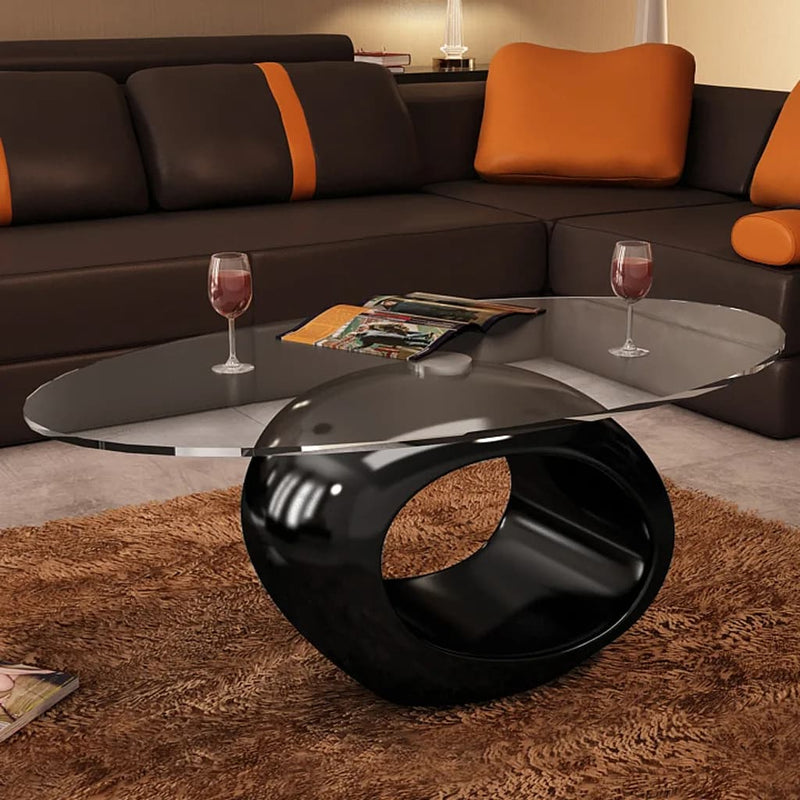 Salontafel met ovale glazen tafelblad hoogglans zwart MeubelReus