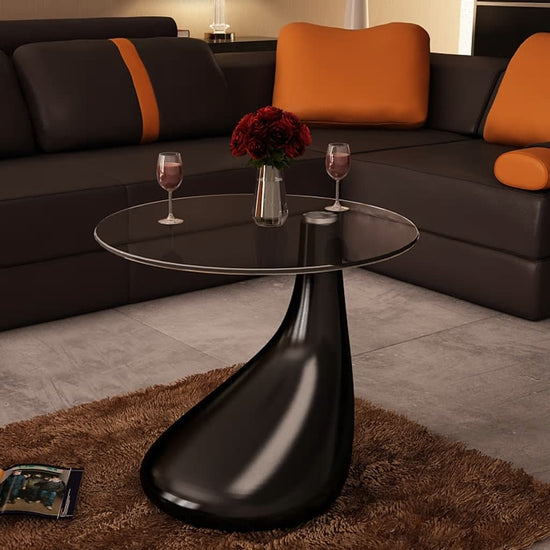 Salontafel met rond glazen tafelblad hoogglans zwart MeubelReus