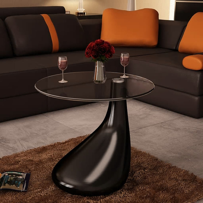 Salontafel met rond glazen tafelblad hoogglans zwart MeubelReus