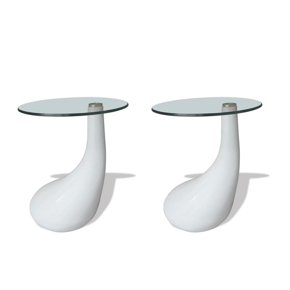 Salontafel met rond glazen tafelblad hoogglans wit 2 st MeubelReus