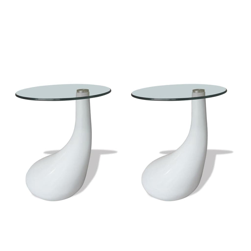 Salontafel met rond glazen tafelblad hoogglans wit 2 st MeubelReus