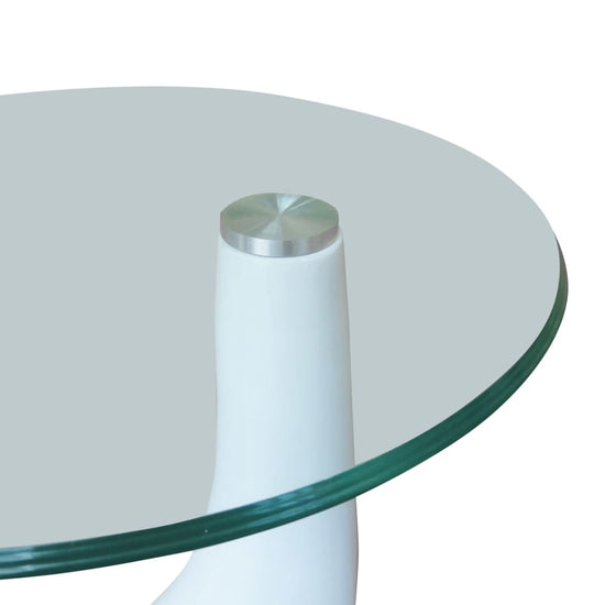 Salontafel met rond glazen tafelblad hoogglans wit 2 st MeubelReus