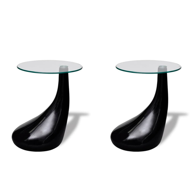 Salontafel met rond glazen tafelblad hoogglans zwart 2 st MeubelReus