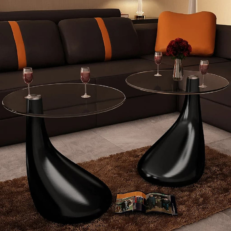 Salontafel met rond glazen tafelblad hoogglans zwart 2 st MeubelReus