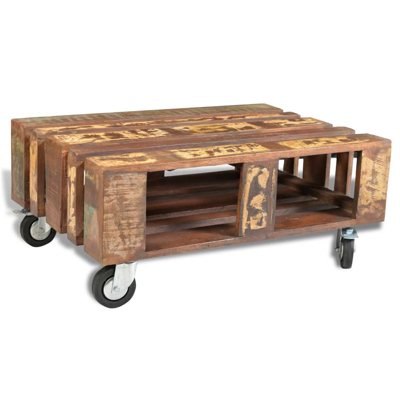 Salontafel met 4 wielen gerecycled hout MeubelReus