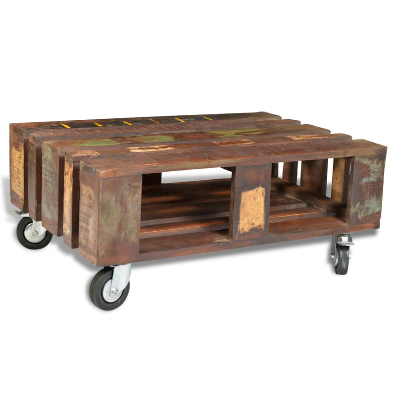 Salontafel met 4 wielen gerecycled hout MeubelReus