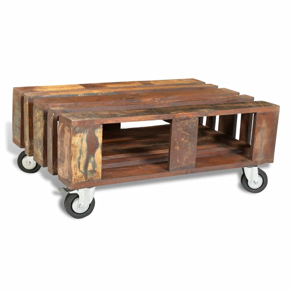 Salontafel met 4 wielen gerecycled hout MeubelReus