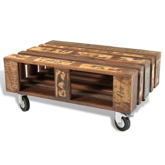 Salontafel met 4 wielen gerecycled hout MeubelReus