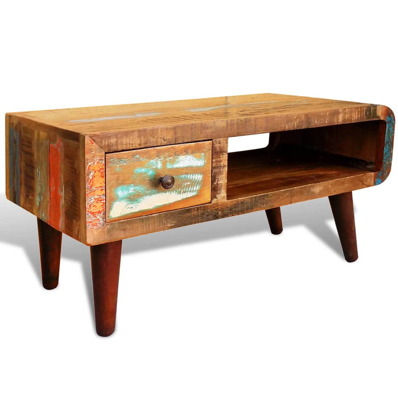 Salontafel met 1 gewelfde rand en 1 lade gerecycled hout MeubelReus